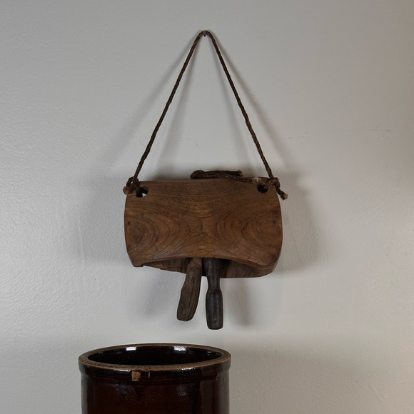 Vintage Other - Vintage Cowbell Rustic Wooden Wall Hanging Cow Bell Antique Brown